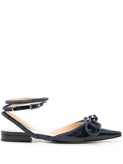 Mach & Mach Double Bow Ballerina Shoes In Navy Blue