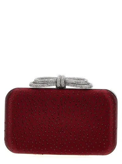 Mach & Mach Double Bow Satin Clutch In Bordeaux