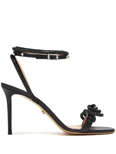 Mach & Mach Double Bow Satin Sandals In Black