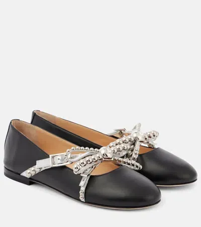 Mach & Mach Embellished Leather Ballet Flats In Black