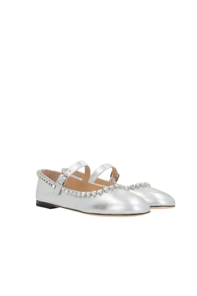 Mach & Mach Crystal-embellished Leather Ballerina Shoes In Silver