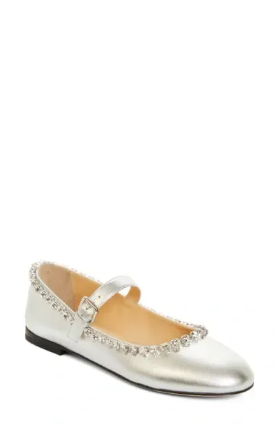 Mach & Mach Audrey Crystal Detail Mary Jane Ballerina Flat In Silver