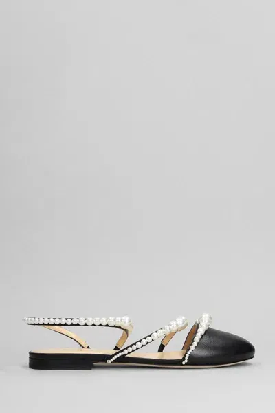 Mach & Mach Pearl-embellished Leather Ballerina Shoes In Black