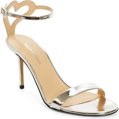 Mach & Mach Crystal Heart Ankle Strap Sandal In Silver