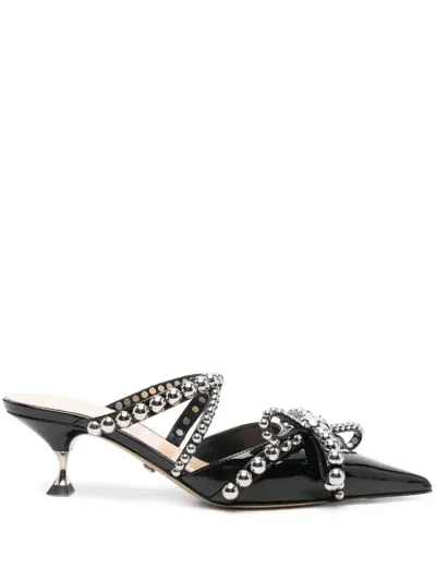 Mach & Mach Crystal Studs Patent Leather Mules In Black