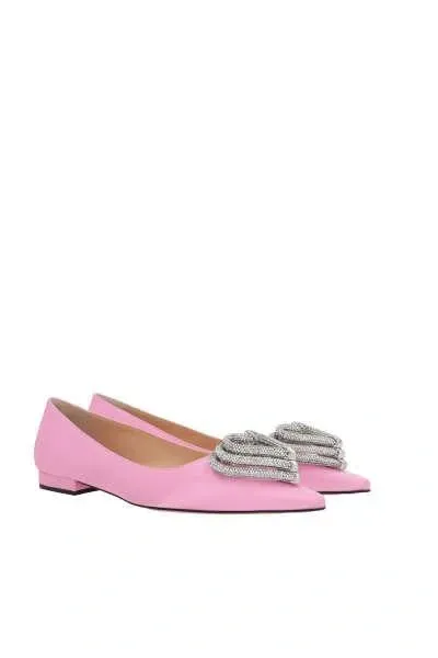 Mach & Mach Triple Heart Satin Ballerina Shoes In Pink