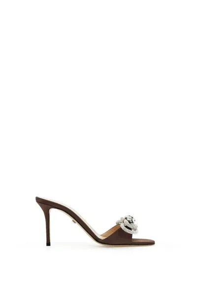 Mach & Mach Mules With Crystal-studded Double Bow In Brown