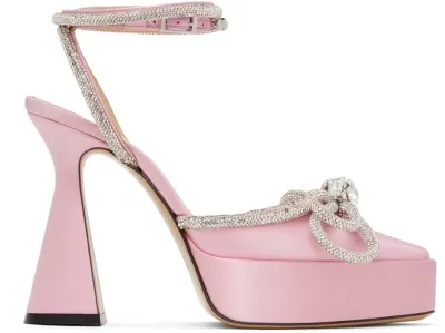 Mach & Mach Double Bow Crystal-embellished Satin Platform Pumps In Pink