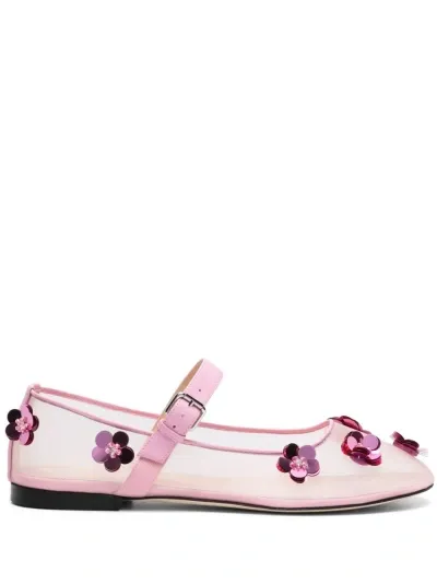 Mach & Mach Mesh Flowers Ballerina Shoes In Pink