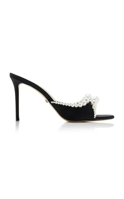 Mach & Mach Sirène Faux Pearl-embellished Satin Mules In Black