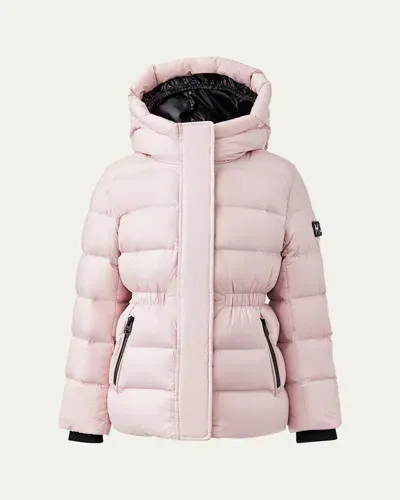 Mackage Kids' Girl's Alannis Medium Down Logo-print Parka In Rose