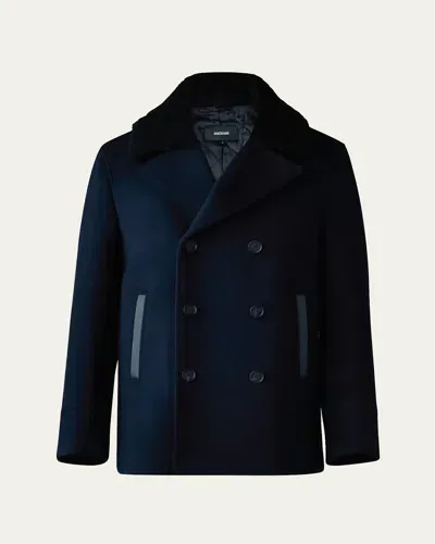 Mackage Men's Cole Wool Peacoat With Shearling Collar In Navy