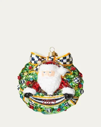 Mackenzie-childs 2024 Santa Wreath Glass Christmas Ornament In Multi