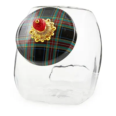 Mackenzie-childs Cookie Jar With Black Tartan Lid