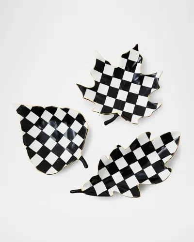 Mackenzie-childs Courtly Leaf Trinket Trays, Set Of 3 In Black