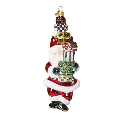 Mackenzie-childs Cozy Christmas Gifting Santa Glass Ornament In Multi