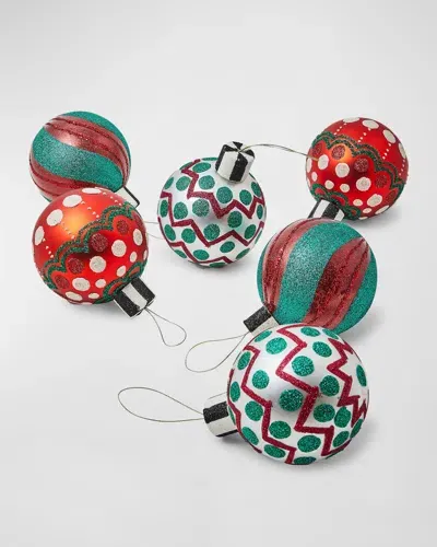 Mackenzie-childs Cozy Christmas Glass Ball Ornaments, Set Of 6 In Multi