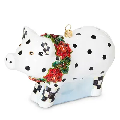 Mackenzie-childs Cozy Christmas Pig Glass Ornament In White