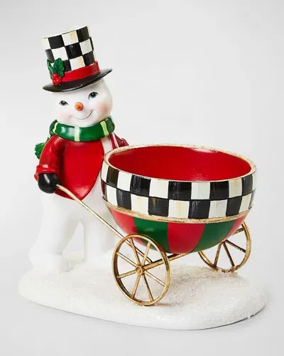 Mackenzie-childs Cozy Christmas Snowman Cart Bowl In Multi