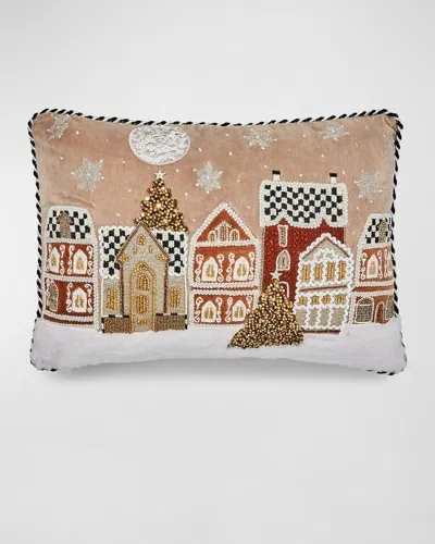 Mackenzie-childs Gingerbread Village Beaded Lumbar Pillow In Neutral