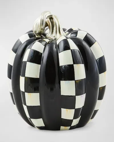 Mackenzie-childs Haunted House Courtly Check Tall Pumpkin, 14.3" In Black