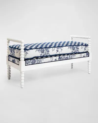 Mackenzie-childs Indigo Villa Outdoor Bench In Blue