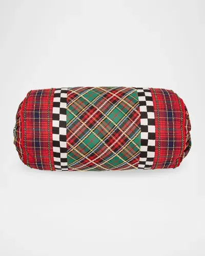 Mackenzie-childs Tartan Beaded Bolster Pillow, 8" X 16" In Red