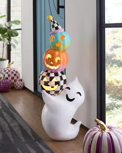 Mackenzie-childs Trick Or Treat Illuminated Ghost With Pumpkins Figurine In Animal Print