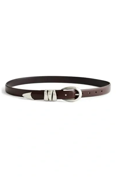 Madewell Chunky Metal Leather Belt In Dark Carob