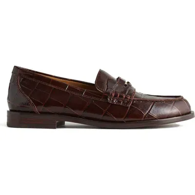 Madewell Porto Croc Embossed Penny Loafer In Chocolate Raisin