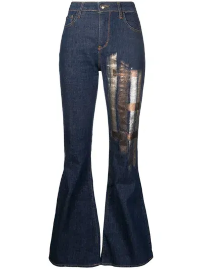 Madison.maison Metallic-print Flared Jeans In Blue