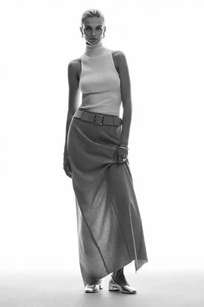 Maeve Belted Column Maxi Skirt In Grey