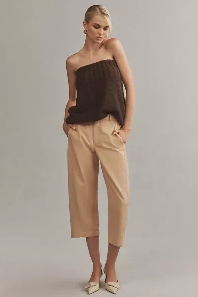 Maeve Curved Cropped Chino Pants In Beige