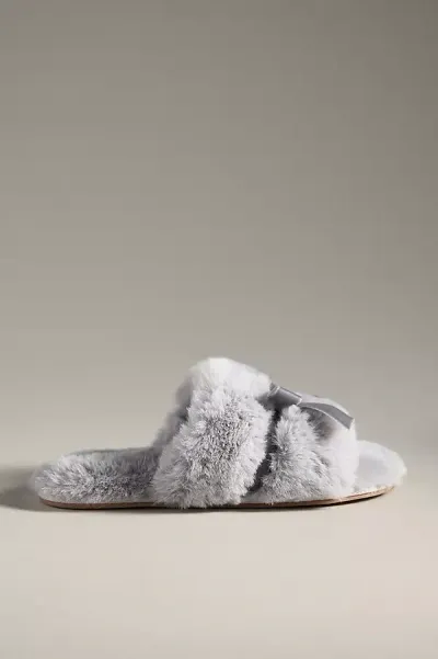 Maeve Faux-fur Open-toe Bow Slippers In Blue