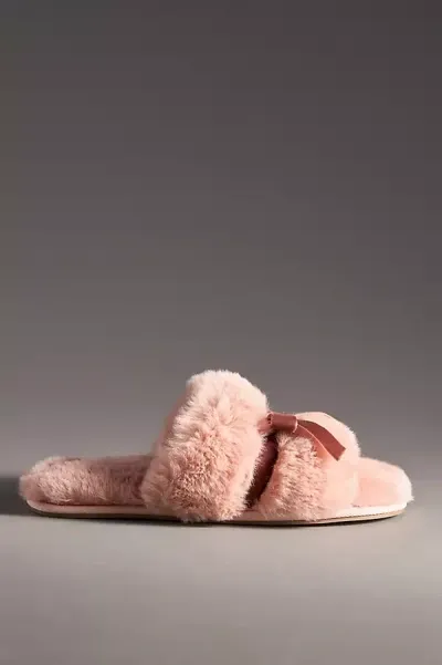 Maeve Faux-fur Open-toe Bow Slippers In Pink