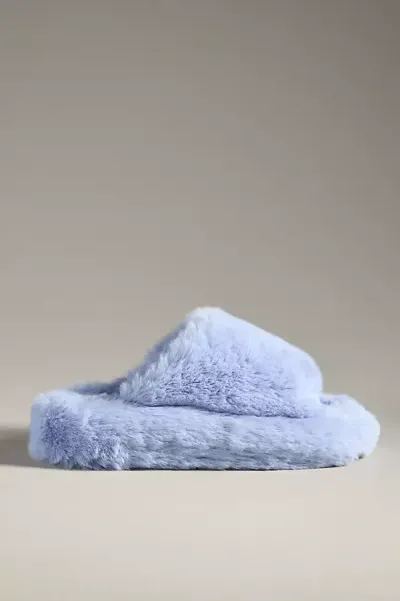 Maeve Fuzzy Platform Slippers In Blue