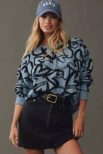 Maeve Heart Printed Sweater In Blue