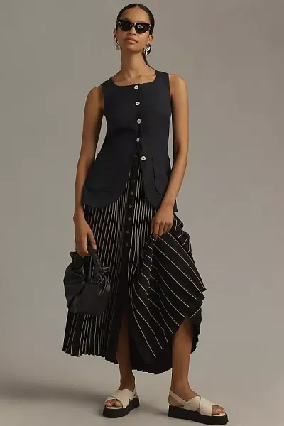 Maeve Pleated Button-front Maxi Skirt In Black