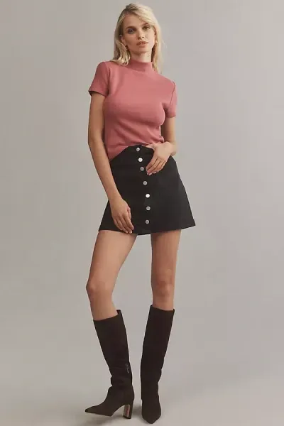 Maeve Ribbed Mock-neck Cropped T-shirt In Pink