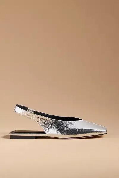 Maeve Square-toe Slingback Flats In Silver