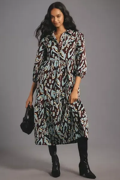 Maeve The Bettina Tiered Midi Shirt Dress By  In Purple