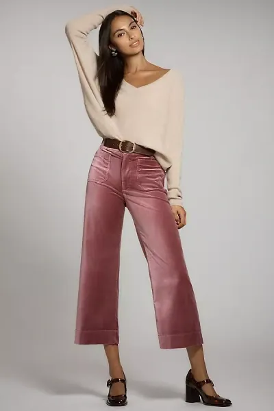 Maeve The Colette Cropped Wide-leg Velvet Pants By  In Purple