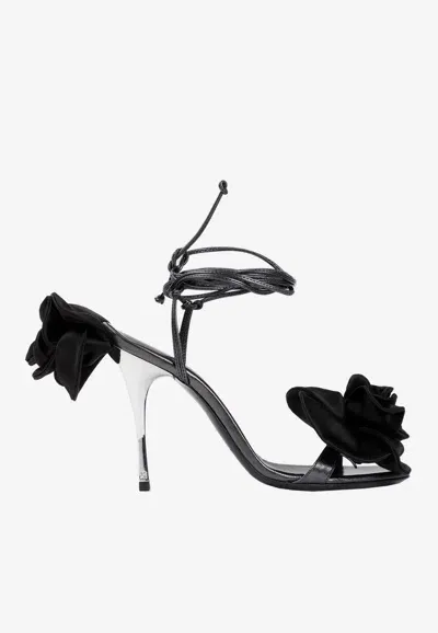 Magda Butrym 105 Flower Embellished Sandals In Black