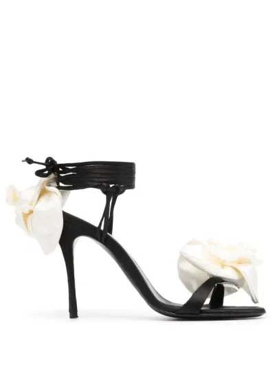 Magda Butrym Black Floral Appliqué Satin Sandals