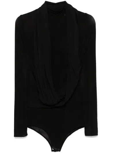 Magda Butrym Cape-effect Sheer Bodysuit In Black