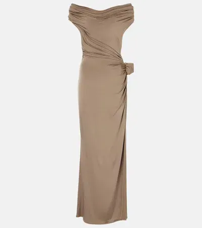 Magda Butrym Sleeveless Draped-front Stretch-woven Maxi Dress In Beige