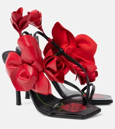 Magda Butrym Floral-appliqué Leather Slingback Sandals In Black/red