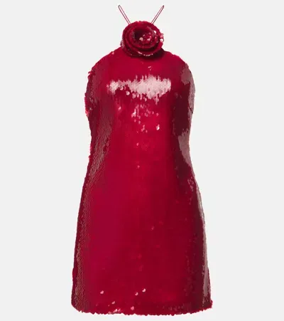 Magda Butrym Floral-appliqué Sequined Halterneck Minidress In Rot