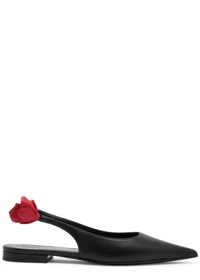 Magda Butrym Floral-embellished Leather Slingback Flats In Black