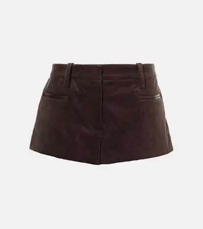 Magda Butrym Leather-trimmed Cotton Corduroy Shorts In Braun